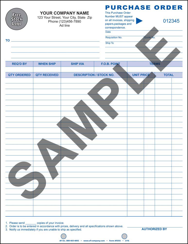 Purchase Order 11", 3 Copy - PERSONALIZED - Click Image to Close