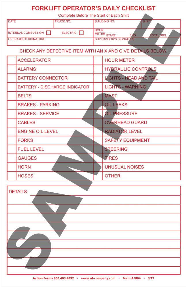 Forklift Operators Checklist - Click Image to Close