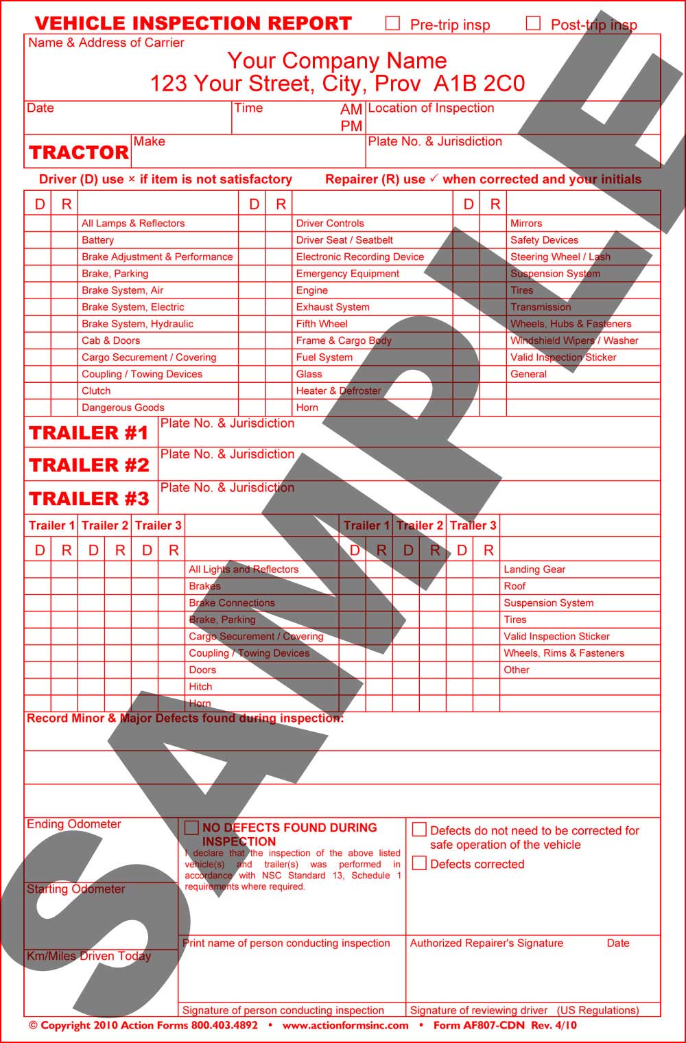 Daily Vehicle Inspection Report, PERSONALIZED - Click Image to Close