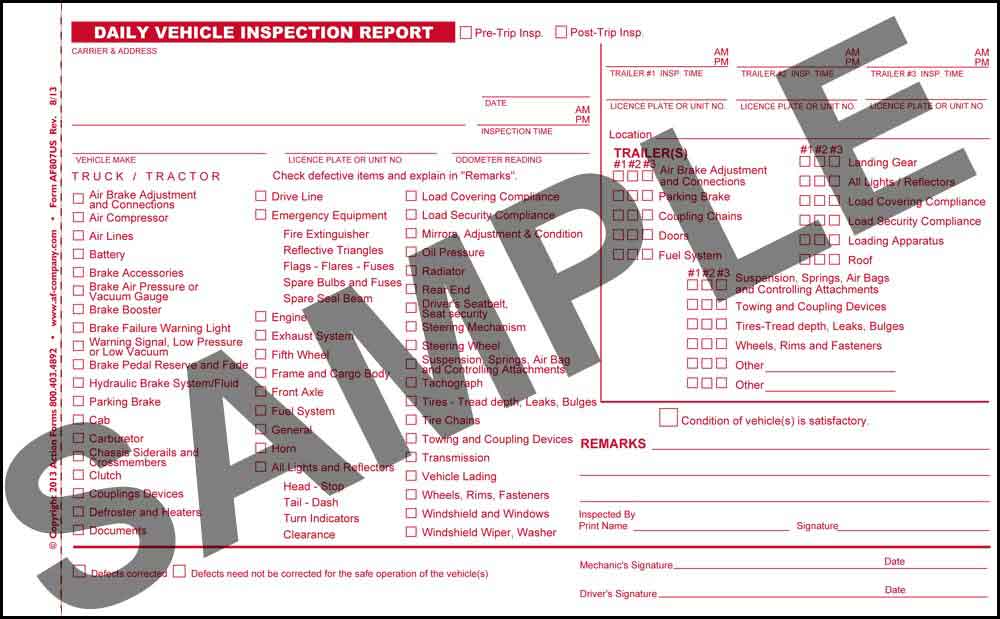 Daily Vehicle Inspection Report - Click Image to Close