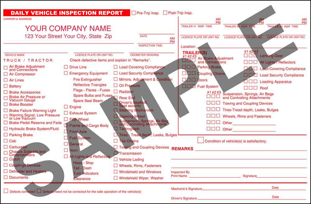 Daily Vehicle Inspection Report, PERSONALIZED - Click Image to Close