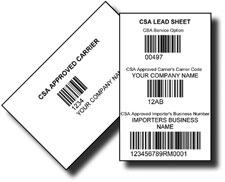 Customs Self Assessment System (CSA) Cards